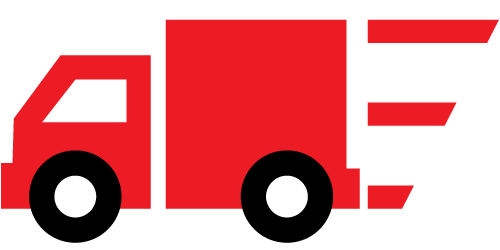 A red truck with black background and white logo.