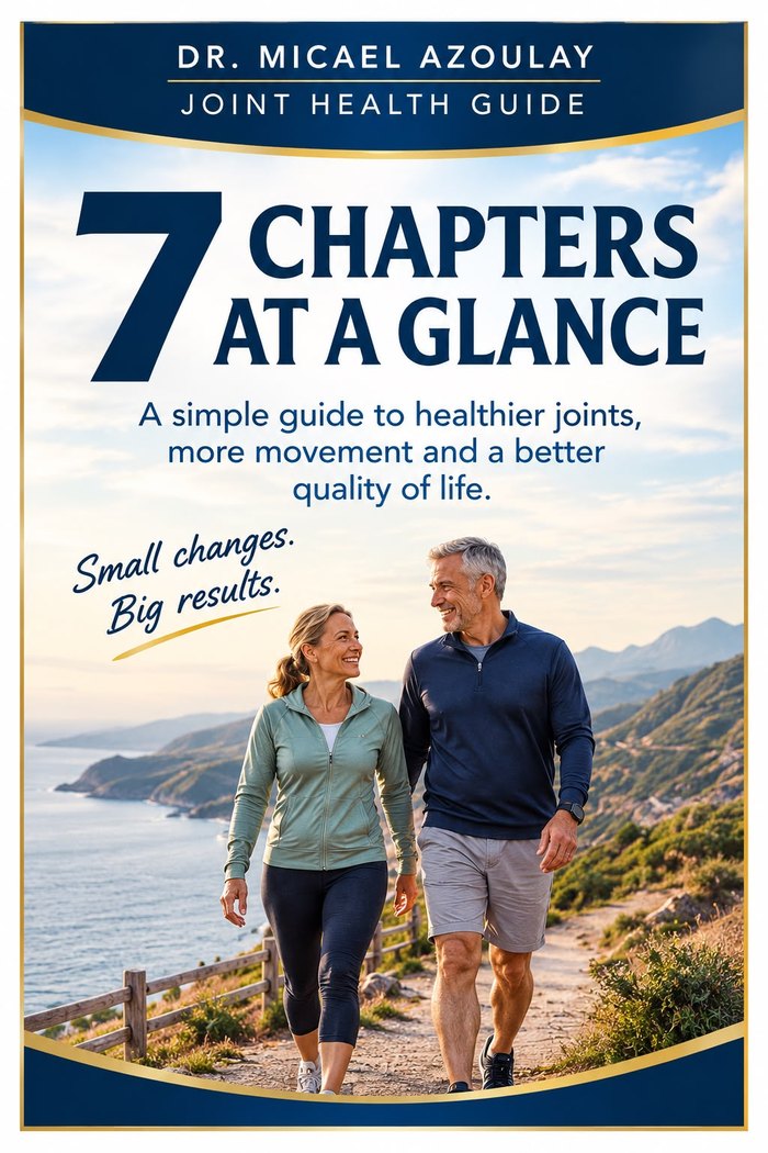 Cover of Dr. Micael Azoulay's joint health guide, 7 Chapters at a Glance: a simple guide to healthier joints, more movement and a better quality of life.